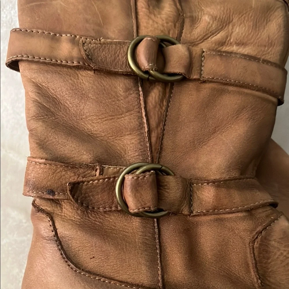 👢 SOFT TAN LEATHER FULL ZIP KNEE-HIGH 
 NON-SLIP BUCKLED RIDING BOOT Women’s 10 - Picture 5 of 13